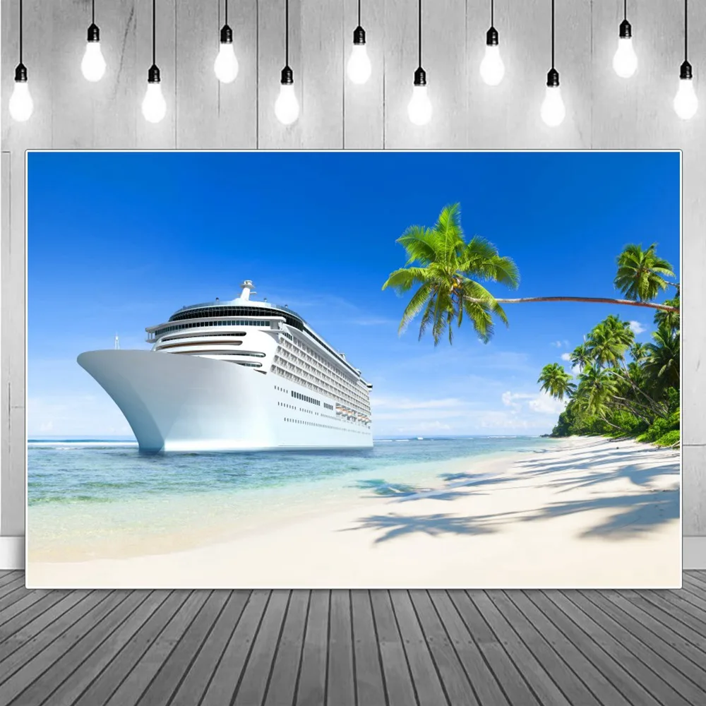 

Tropical Palms Beach Cruise Ship Summer Holiday Photography Backgrounds Blue Sky Sea Scenic Party Decoration Photocall Backdrops