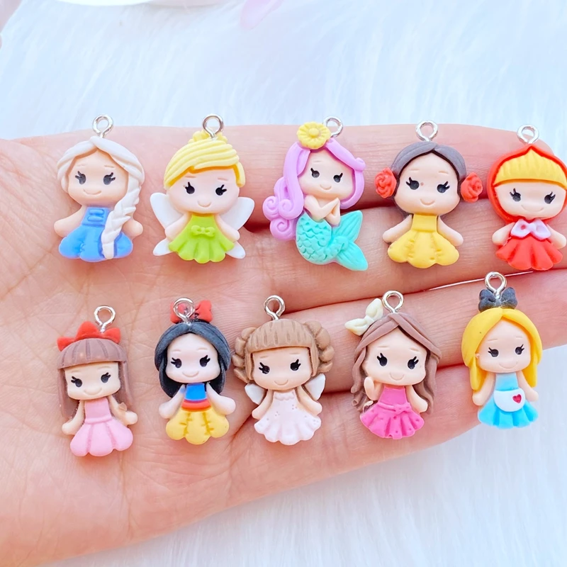 

10pcs/Pack New Mini Lovely Princess Series Resin Charms For Earring Key Chain Necklace Pendant Jewelry Findings Making W54