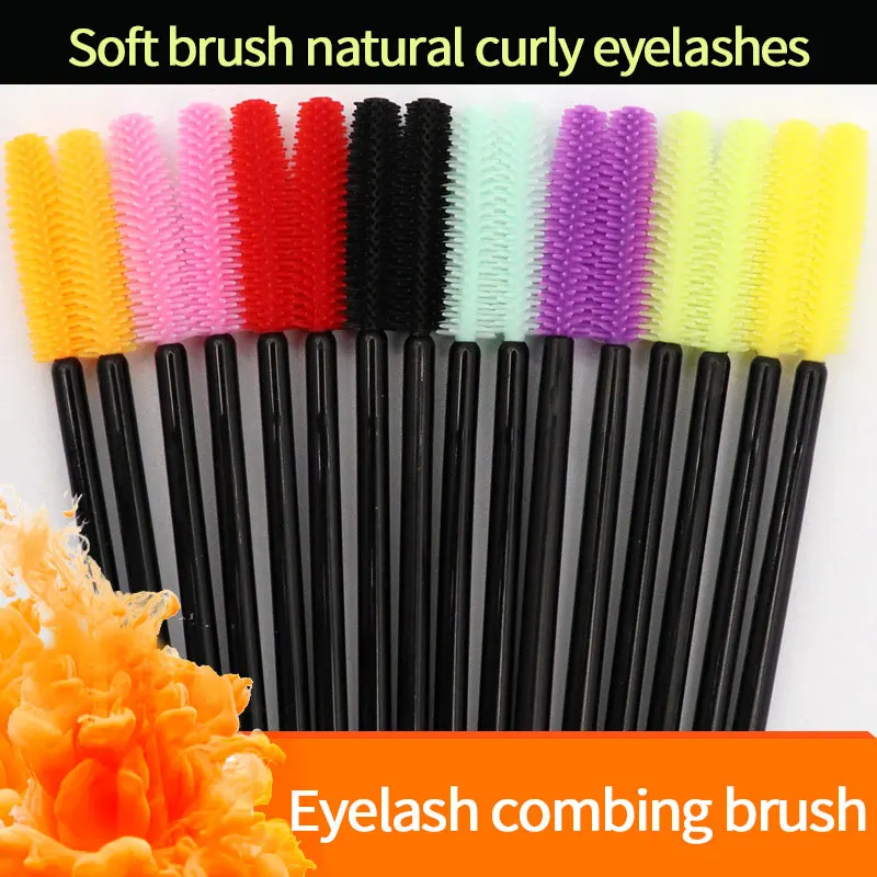 

50pcs Disposable Eyelash Combing Brush Color Silicone Eyelash Brush Beauty Remover Eyelash Roll Care Grafting Makeup Brushes