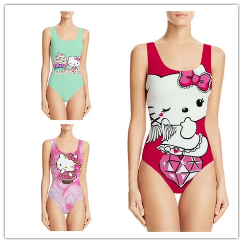 

Sanrio, Hello Kitty розовый сексуальный комплект бикини для женщин Kawaii аниме Лето Черный Цельный купальник Y2k пляжная одежда костюм подарок для девушки
