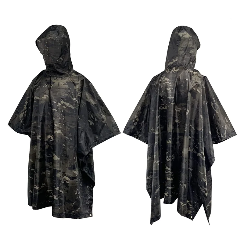 

Military Rain Poncho Camouflage Rain Coat Outdoor Waterproof Camo Poncho Polyester Spun PVC Nylon Silk Surface