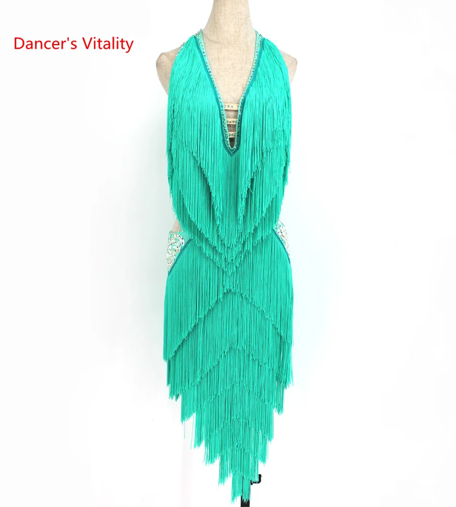 

Latin Dance Competition Dresses Women Tassel Chacha Dress High-End Custom Adult Child Latin Fringed Clothing for Kid Dance Wear