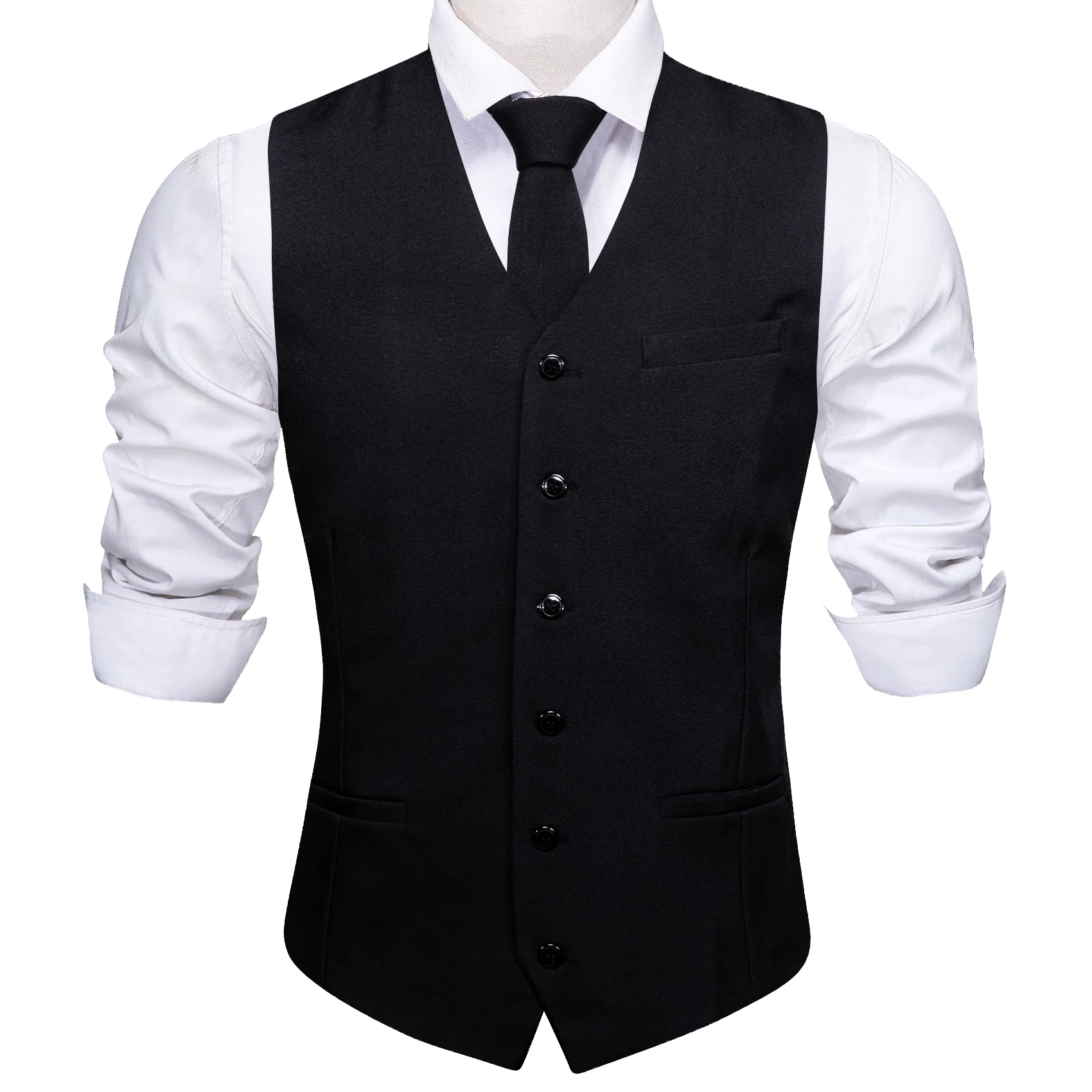

Black Business Men Vest Set Classic Good Quality Tie V-Neck Waistcoat SleevessSuit Casual Fit Party Wedding Barry.Wang GM-2329