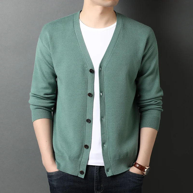 

Top Grade Wool 5% Mens Cardigan Coats 2023 Spring New Fashion Knit Korean Style Cardigan Men Sweater Solid Casual Coats Jacket