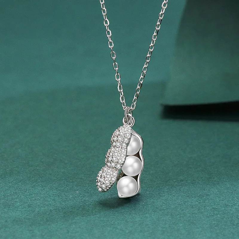 

s925 Silver Simple Peanut Pearl Pendant Necklace Women Fashion Diamond Boutique Jewelry High Quality Pendant Necklace