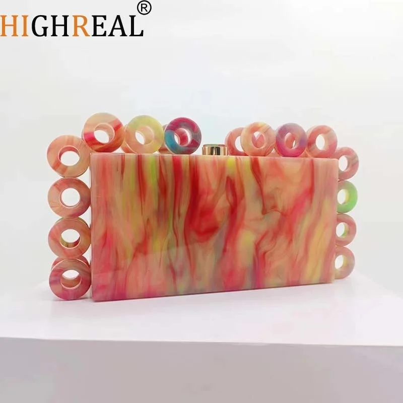 

Marbling Acrylic Box Evening Clutch Bags Women Summer New Elegant Colour Small Ring Decoration Purses And Handbags Wedding Party