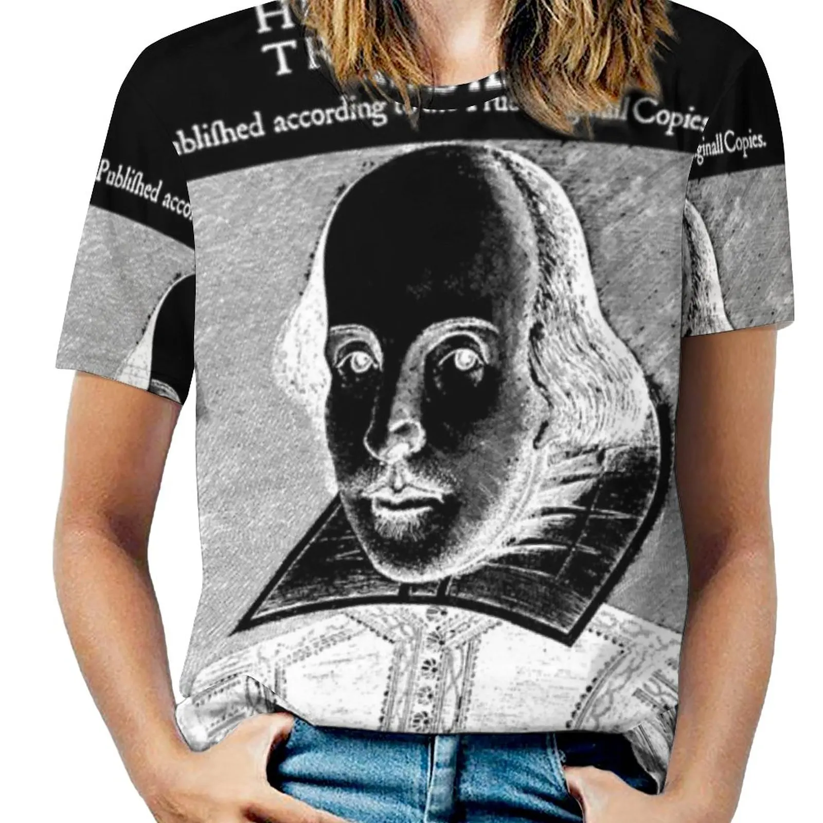 

Shakespeare First Folio Frontpiece-Negative Version Women T-Shirt Crewneck Casual Short Sleeve Tops Summer Tees England Theatre