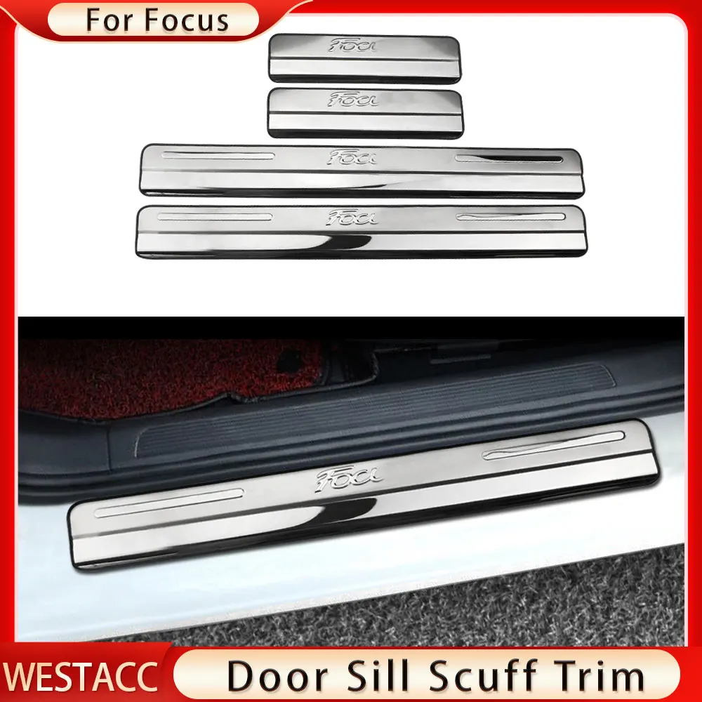 

4Pcs/set Car Door Sill Scuff Plate for Ford Focus 2 MK2 Focus 3 MK3 Guards Door Sills Strip Stickers Stainless Steel Accessories