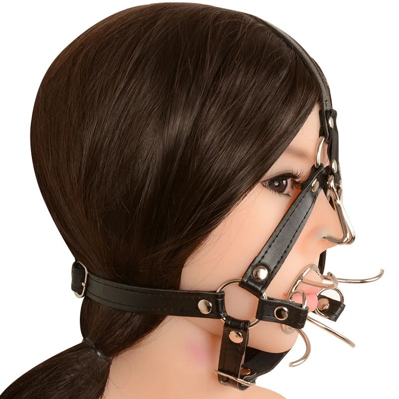 Открытый ротовой затычка с крючком для носа для рабов BDSM связывания поддельный кожаный поводок ограничения игрушки для взрослых сексуальные игры в ошейнике.