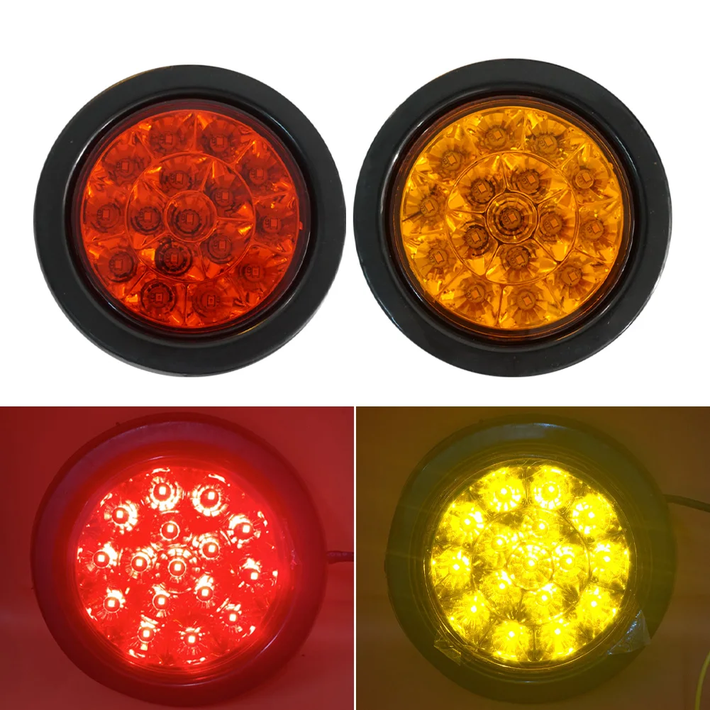 

Universal 16LED Car Taillight Backup Reverse Light 12V/24V Round Rubber Lamp Red Amber Warning Light for Truck Trailers RV