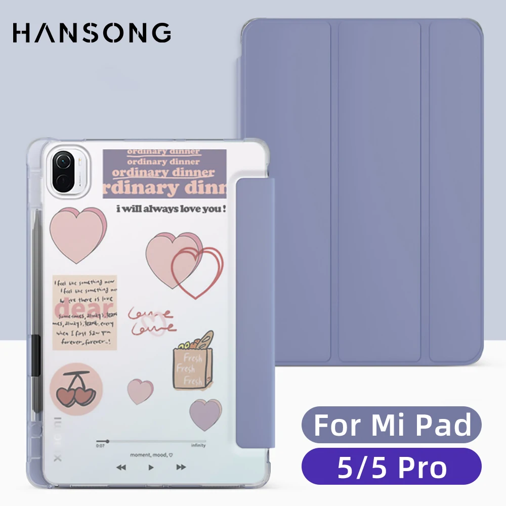 Mi Pad 5 Case with pen holder For 2021 Xiaomi Pad 5 Pro Transparent Silicone Cover with Auto Wake up Sleep For Xiaomi Pad Case