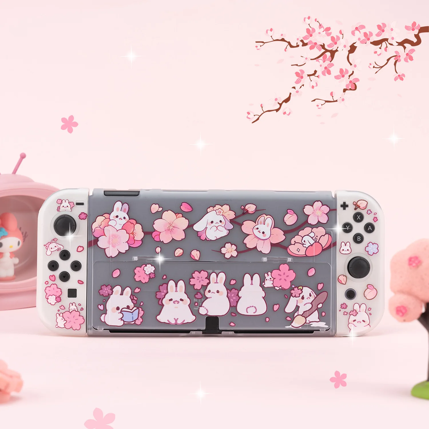

Kawaii Funda Nintendo Switch Cute Sakura Bunny OLED Cover Case Dockable Protective Shell For Nintendo Switch Controller Joy-Con