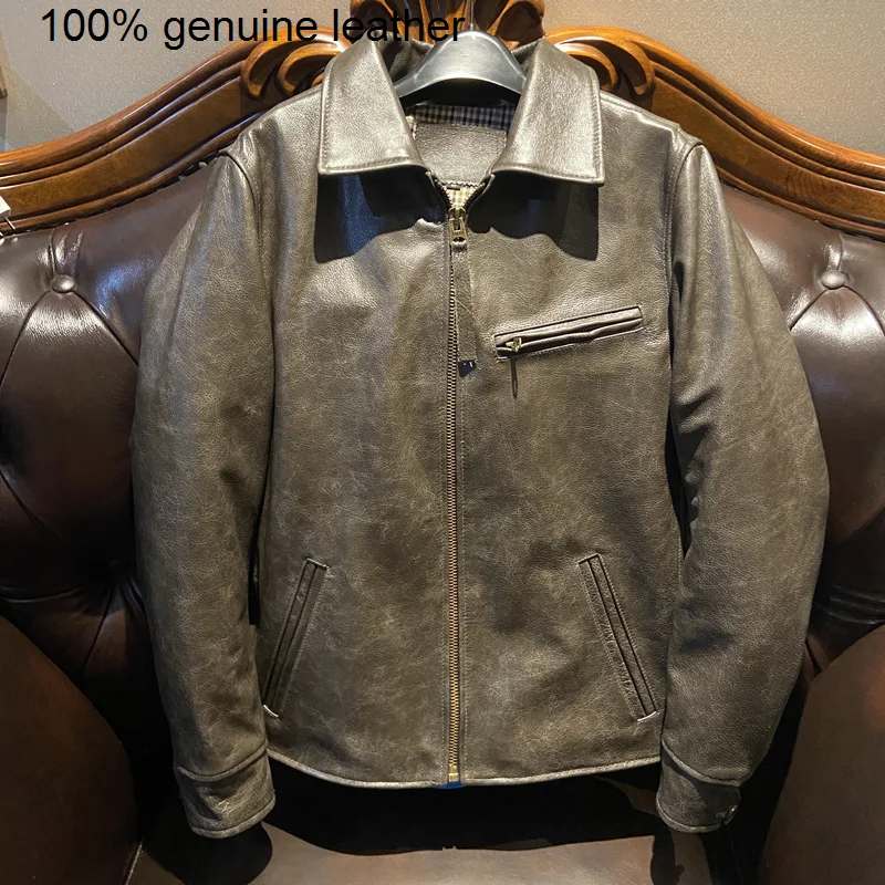 

Куртка мужская из натуральной воловьей кожи, Классическая Повседневная одежда из вощеной кожи