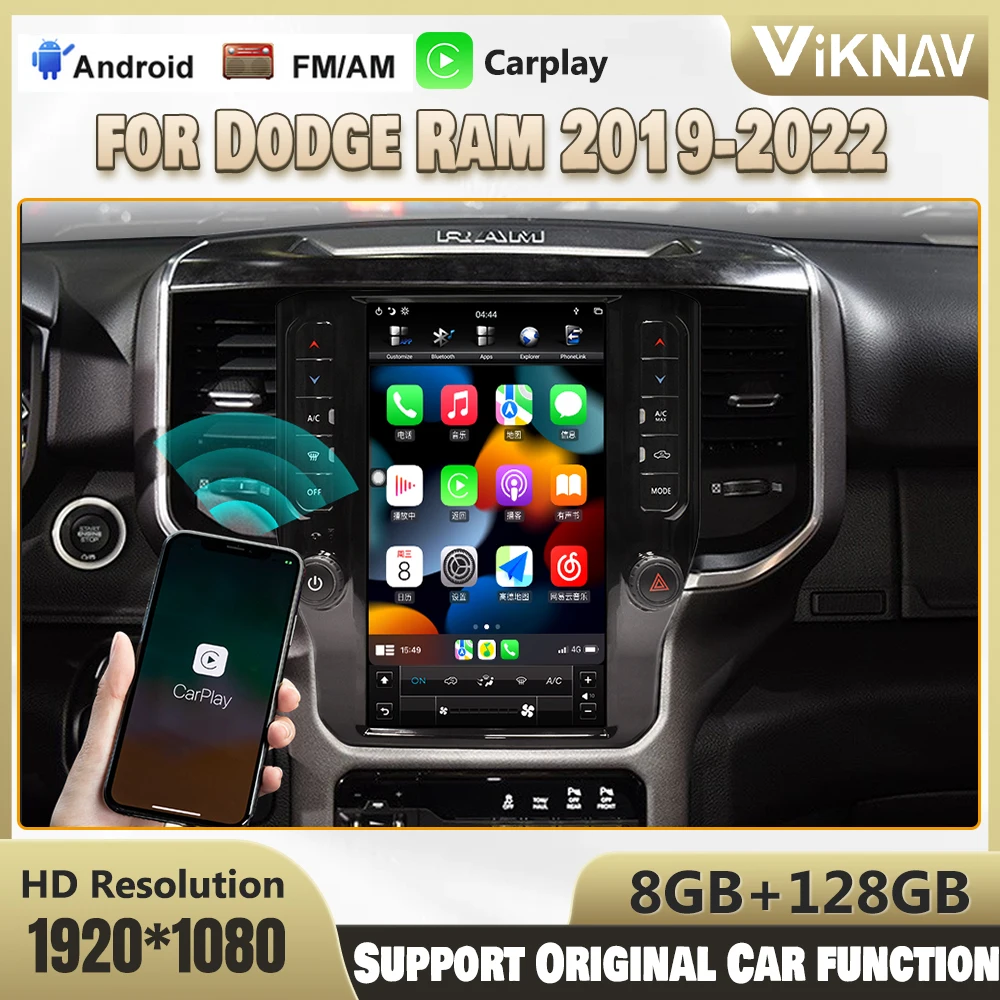 

12,1 дюймовый Android 11 автомобильный радиоприемник Тесла стиль для Dodge Ram 2019-2022 стерео Замена мультимедийный плеер GPS навигация головное устройство