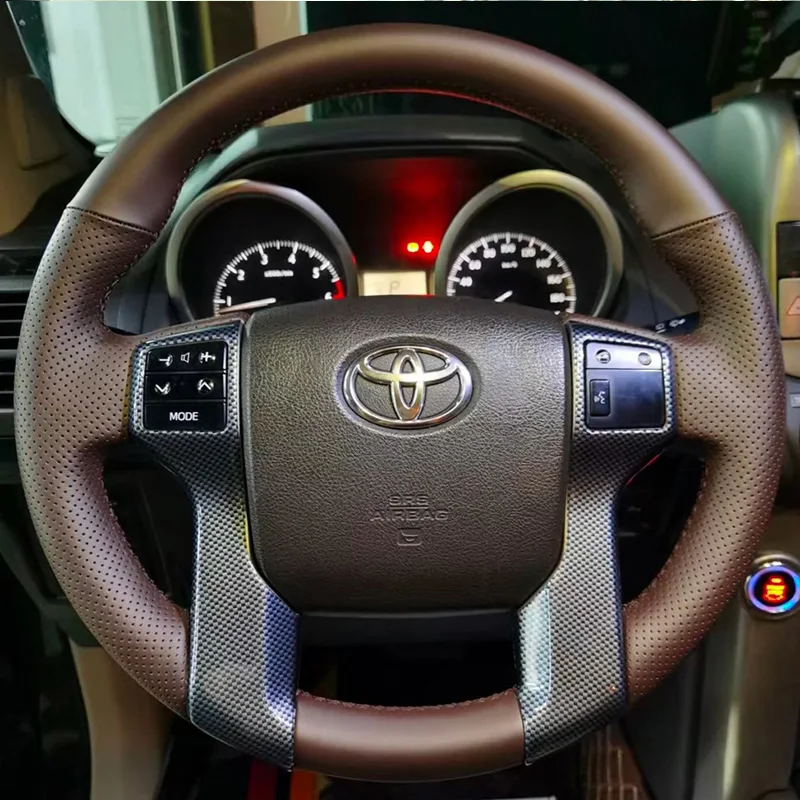 

for Toyota Land Cruiser Prado 2010-2017 hand-stitched Light brown leather Steering wheel protective sleeve