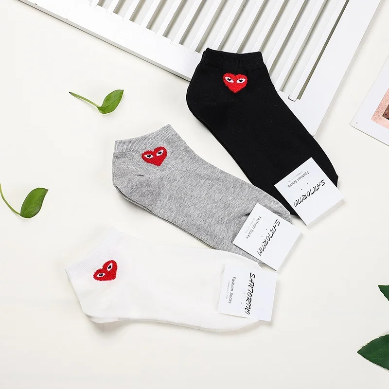 

Socks Women Heart Woman Sock Eyes Cotton Happy Solid Color Thin Ankle Sox High Quality Ladies Spring Autumn Trendy Lady Sokken
