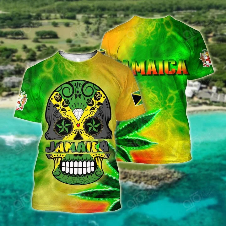 

Футболка Мужская/женская с 3D-принтом, забавная Повседневная рубашка с коротким рукавом, с флагом Jamaica, черепом в стиле унисекс, уличная одежда, лето
