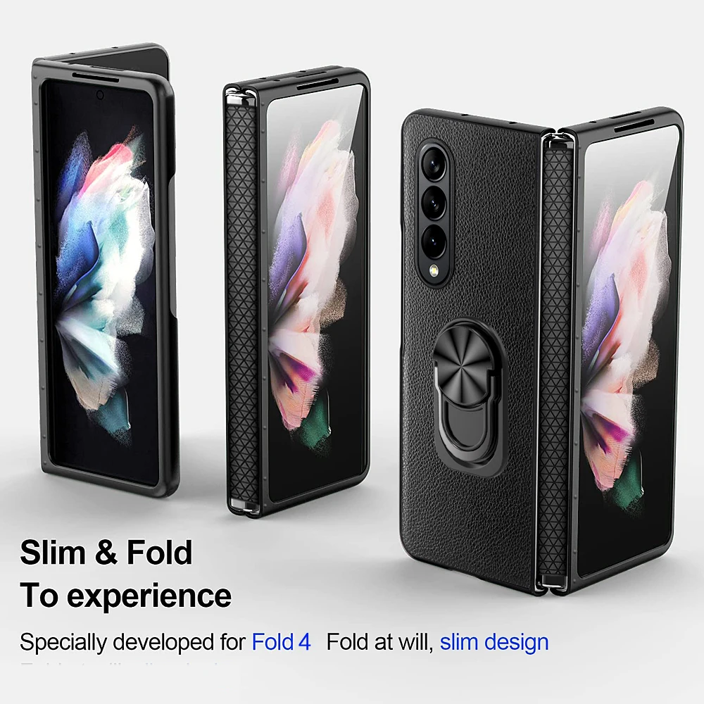 Najtaniej Do Samsung Galaxy Z Fold 4 Case Luksusowy Wzór Lychee Skórzany Uchwyt Na Pierścień Składany Ekran Zawiasu All-inclusive Odporna Na Wstrząsy Pokrywa