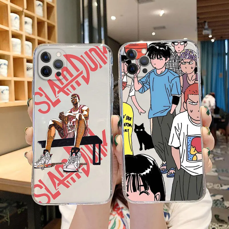 

Cute Cartoon Slam Dunk Case For iPhone 13 12 11 14 Pro Max X 7 8 Plus Xr Xs Max Coque Anime Funda Soft Transparent Clear Cover