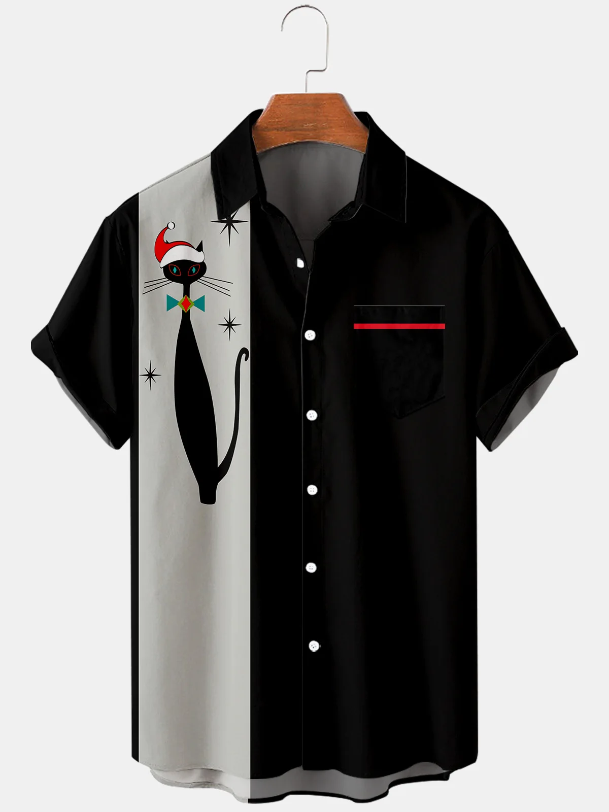 

Мужская свободная рубашка с коротким рукавом, гавайская рубашка с 3D Цифровым принтом, крест 7, Рождество, кот Ele, мужская рубашка