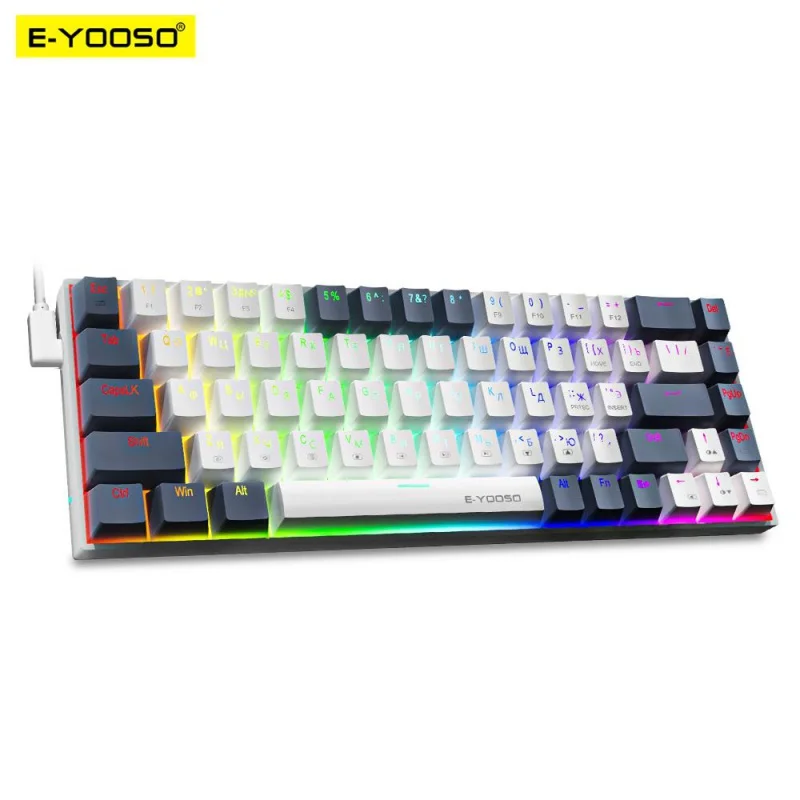 

Мини тонкая Механическая Проводная игровая клавиатура E YOSO Z686 RGB USB 60% с красным переключателем, 68 клавишами, русская, Бразильская, португальская, для компьютеров