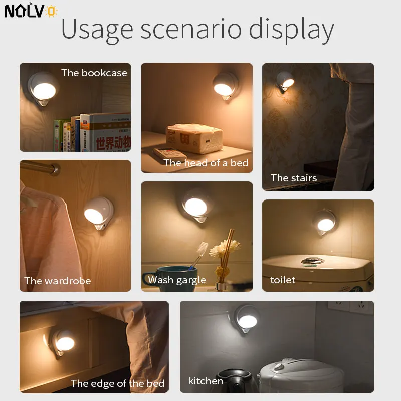 Creative Design Motion Sensor Led Night Light Usb Rechargeable Night Lamp Portable Wireless Bedroom Bedside Wall Light