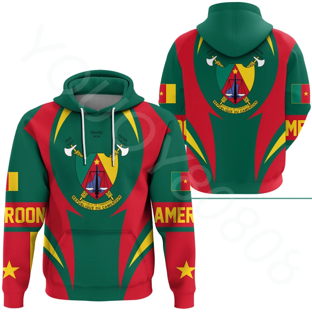 

African Region Men's Round Neck Spring Autumn Pullover Hoodie Long Sleeve Sweatshirt Special Street Cameroon Action Flag Hoodie