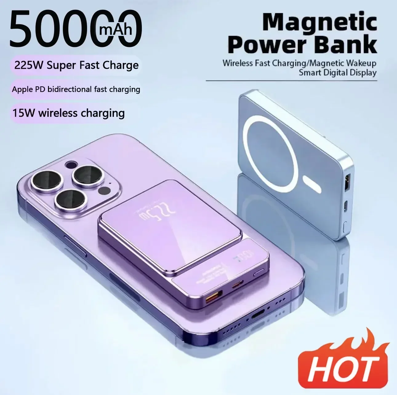 50000 мАч Power Bank Беспроводной магнитный Magsafe Сверхбыстрая зарядка Подходит для iPhone