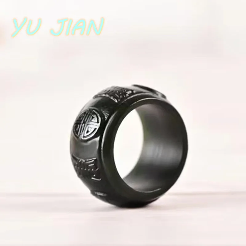 

Hetian Sapphire Men's Ring Natural Black Green Jadeite Finger Rings For Women Exquisite Jewelry Gift