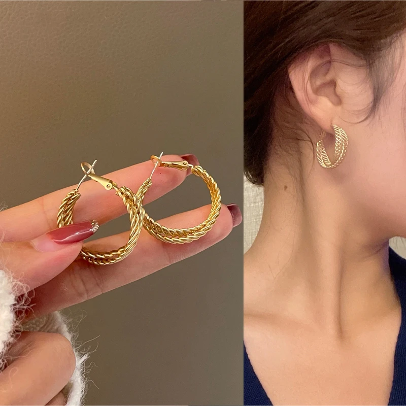 

Double-layer Geometric Hoop Earrings for Women Fashion Trendy Cross Design Metal Earrings Drop Korean Vintage Punk Jewelry