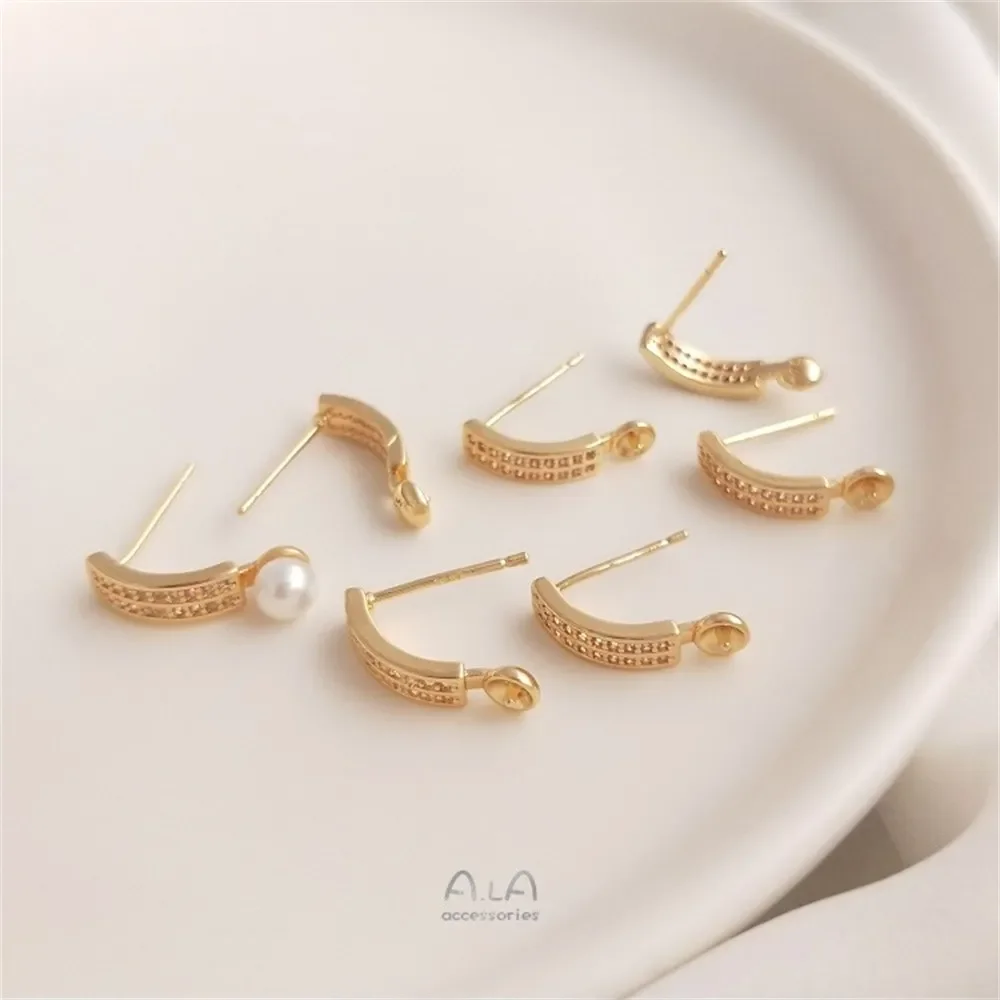 14-каратное золото изогнутые двухрядные серьги из циркона с полуотверстием