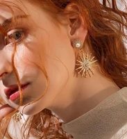 925 silver needle sunflower creative earrings temperament versatile pearl earrings for women new fashion exaggerated earrings