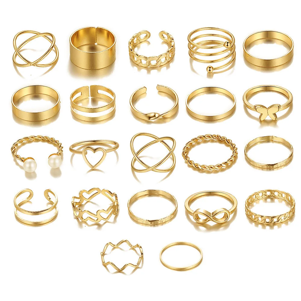 Open Multi Articular Ring Set 22-piece Love Ring Female Design Sense Niche Butterfly Ring For Women Accessories Free Shipping