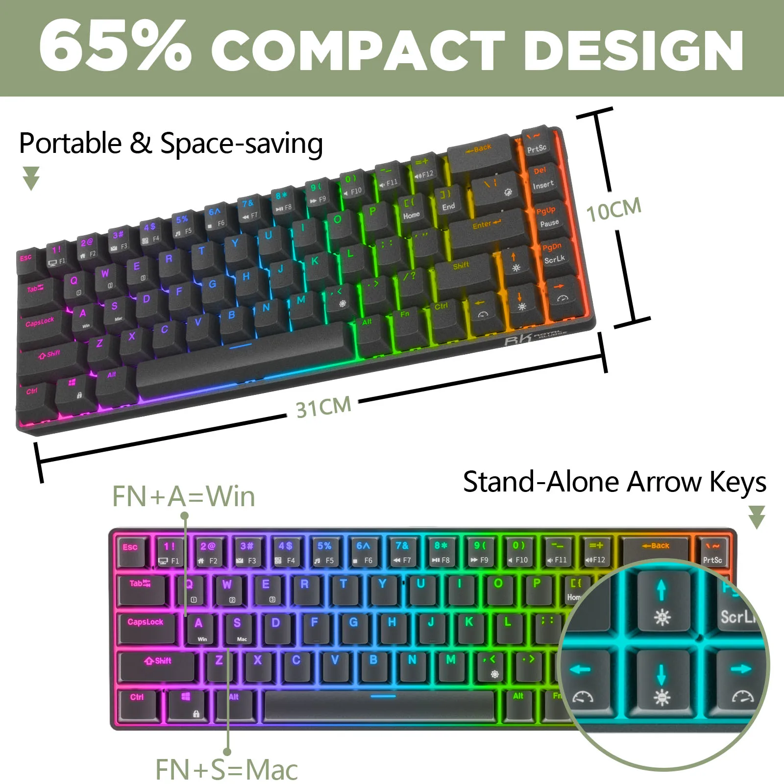 RK68 (RK855) 65% Bluetooth RGB Hot Swappble Mechanical Gaming Keyboard Compact 68 Keys Wireless Gamer Keyboard for PC Laptop enlarge