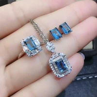 meibapj new fashion natural london blue topaz gemstone jewelry set 925 pure silver 3 pieces suit wedding jewelry for women