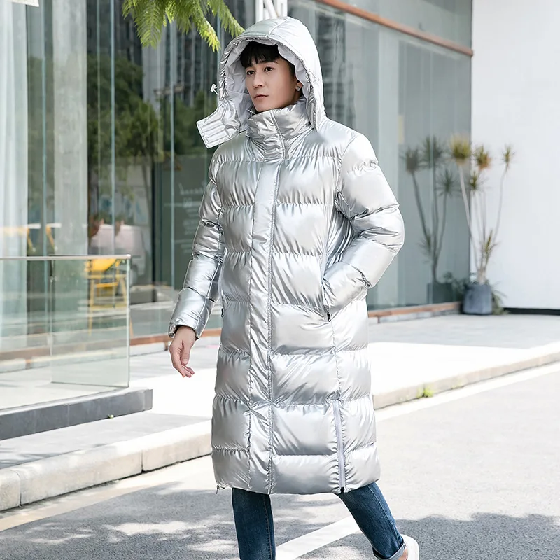 Cotton Coat Mens Medium Length Knee Down Cotton Coat Womens Silver Sportsmans Coat Winter Training Suit