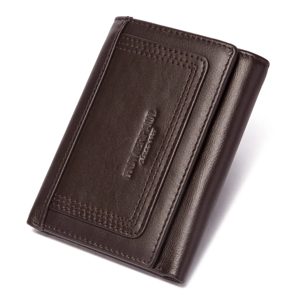 New Genuine Leather Men Wallet RFID Blocking Mini Clutch Card Holders Luxury Tri-fold Short Money Bag With Zip Coin Purse