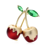 wulibaby enamel cream cherry brooches for women unisex 2 color fruits summer party office brooch pins gifts