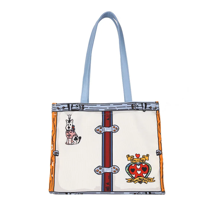 

Холщовая Сумка на плечо для женщин, дамская сумочка для покупок с мультяшным принтом, хлопчатобумажная тканевая вместительная сумка-тоут для книг для девочек