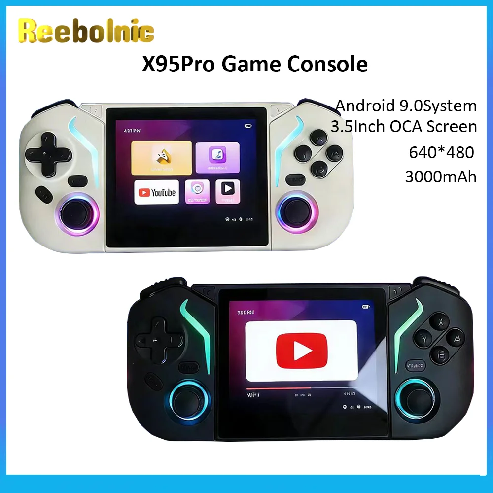 Фото Портативная игровая консоль Reebolnic X95Pro с 3,5-дюймовым экраном OCA, симулятор ретро-игр, Wi-Fi, YouTube, PS1, портативная, подарок для детей. №1