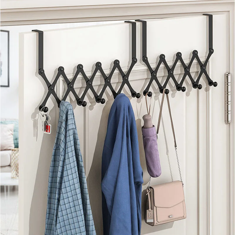 

Door Rear Hanger Stainless Steel Towel Hook Shelf Telescopic Adjustable Scarf Coat Hat Hanger Key Rack Home Dormitory Bathroom