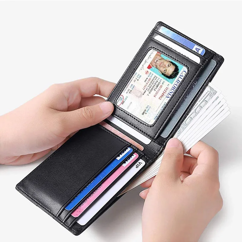 Men's Genuine Leather Business Wallet Credit Card Holder Man RFID Blocking Anti Theft Ultra Thin Mini Wallet for Men