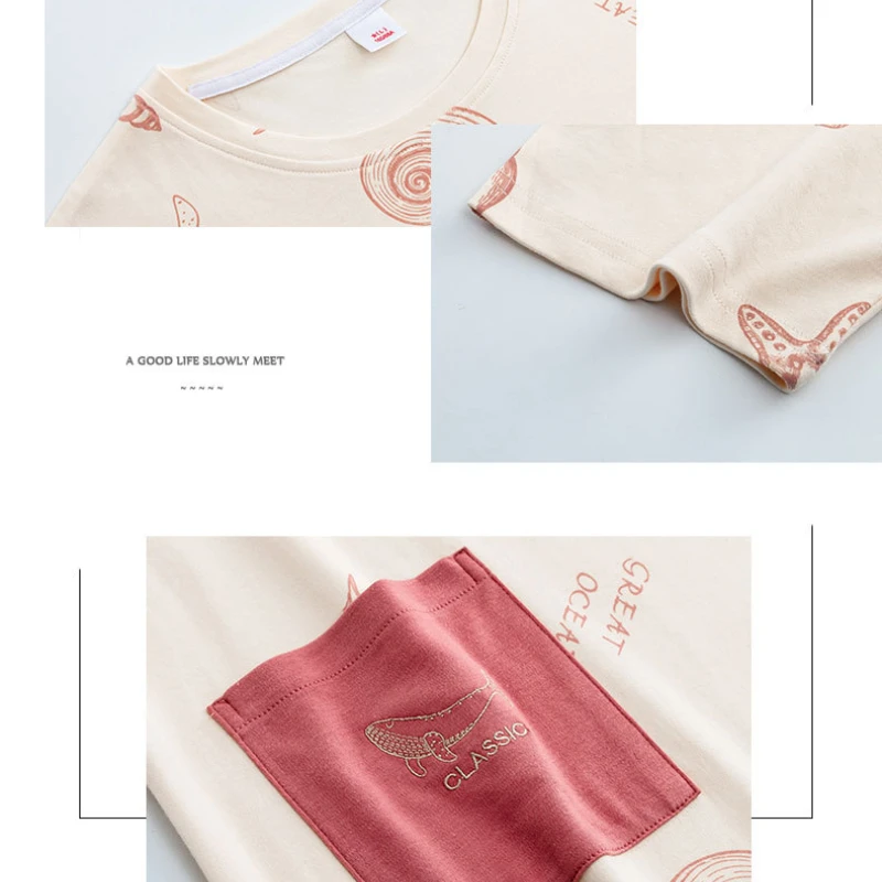 Nightdress Women's Summer Thin Cartoon Girl with Round Neck Cotton Short-sleeved Sleepwear Ladies Home Service One-piece Skirt