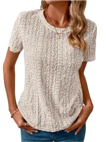 Women's Shirt 2023 Spring/Summer New Solid Round Neck Shirt Hollow Short Sleeve Loose Shirt Versatile Shirt Women