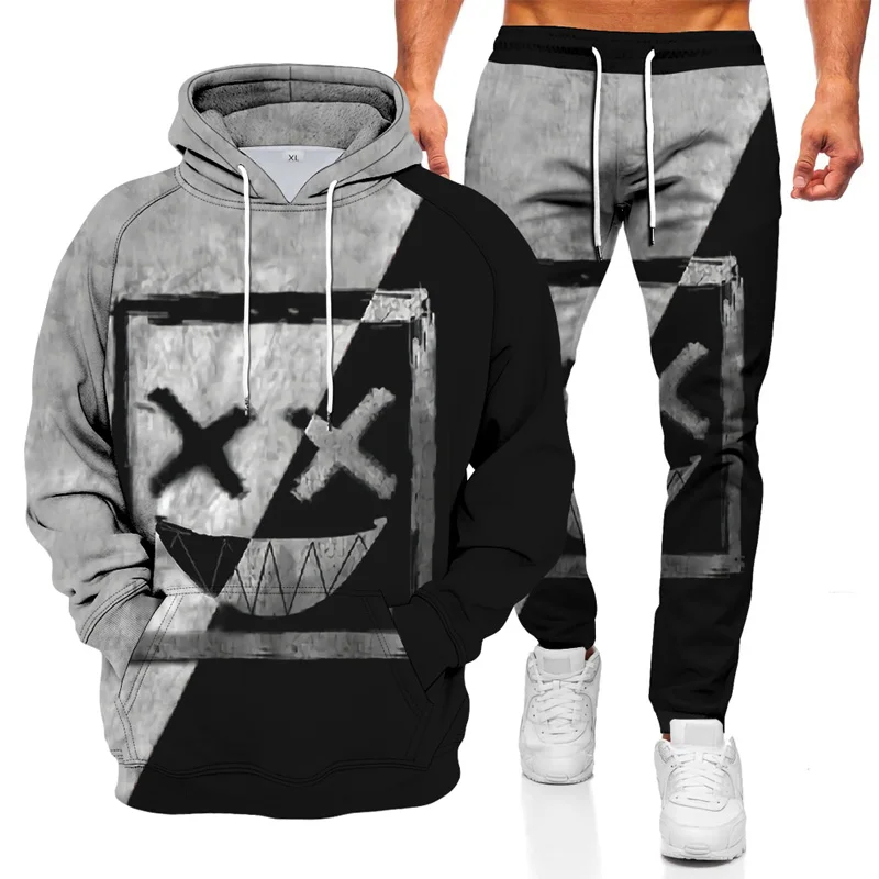 

Мужской свитер с капюшоном Осень/Зима 2022 новый тренд свитер с 3D принтом улыбающегося лица повседневный спортивный костюм из двух предметов