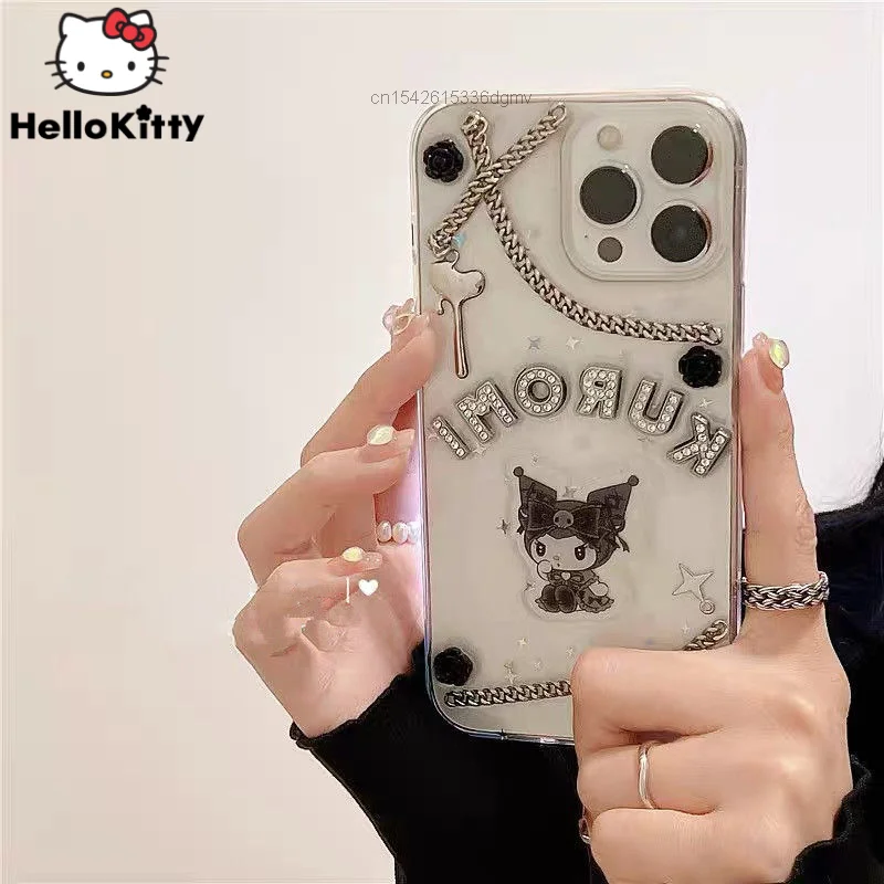 

Sanrio Kuromi Мультфильм Крутой горячий девушка цепь чехол для Iphone X Xr Xs 11 12 13 Mini 14 Выпускной Max Se Оболочка Милая моя мелодия чехол для телефона