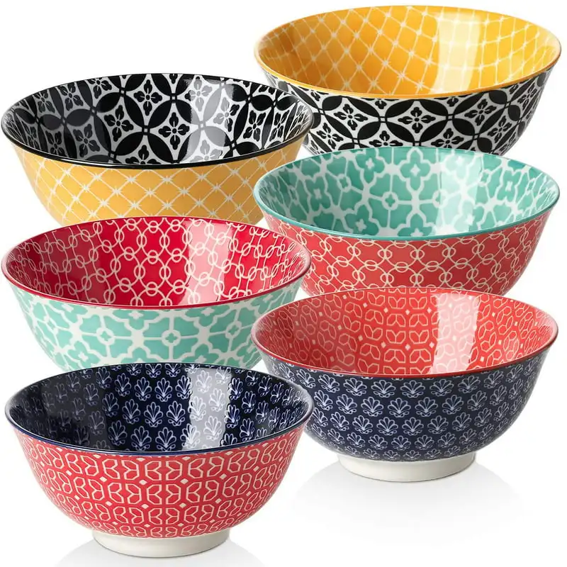 

Cereal Bowls, 23 Oz Vibrant Color Bowls for Kitchen, Soup Bowl Set for Pasta, Salad, Ice Cream and Oatmeal, Set of 6