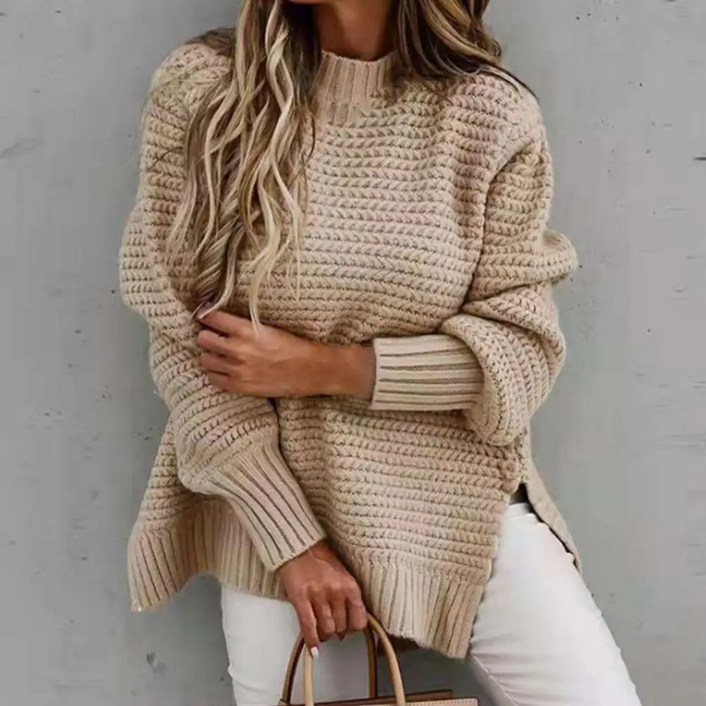 

Winter Sweater Small Stand-up Collar 4 Colors Soft Women Stand-up Collar Loose Sweater Ladies Sweater for Outdoor
