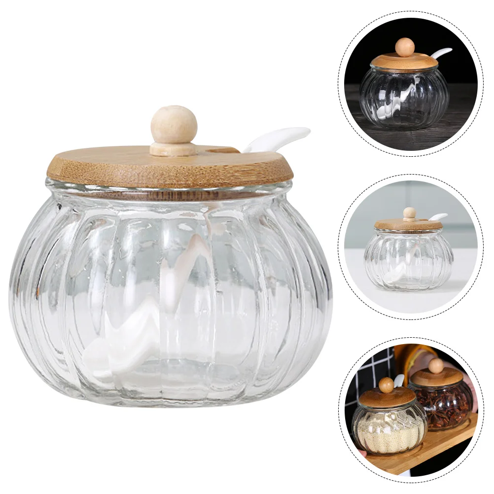 

Glass Cruet Food Jars Candy Buffet Containers Sugar Bowl Salt Pumpkin Dish Clear Holder Lid Storage Glass Jar