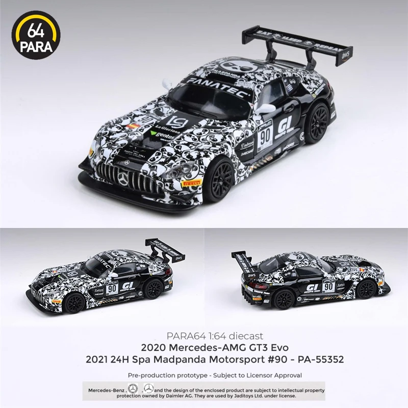 

PARA 64 1:64 GT3 EVO 24H Spa Mad Panda Motorsport Коллекционная модель автомобиля из сплава, миниатюрные игрушки для автомобиля
